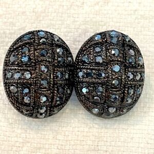 💐5/25 clip on marcasite earrings oval rounded 1980 1990s modern retro